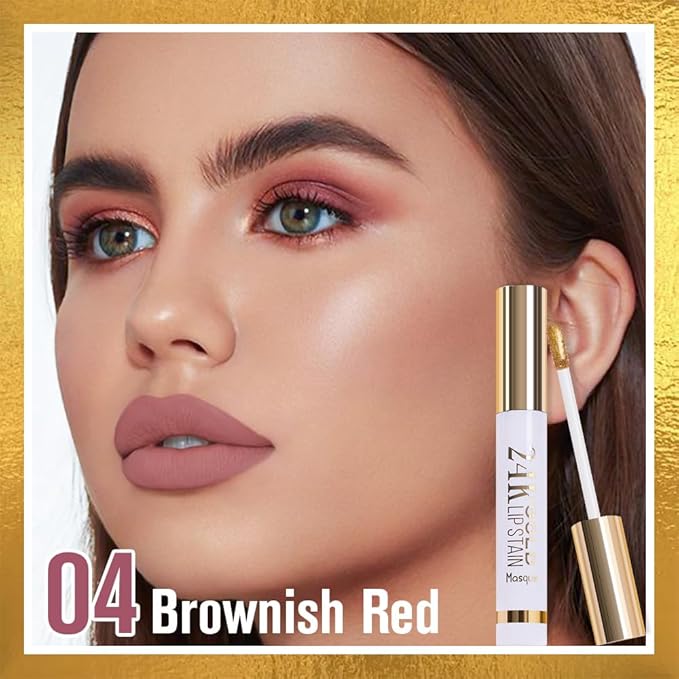 Mauve Liquid Matte Lip Liner Stain Peel Off with Tweezer, Long Lasting, Waterproof New Gold Matte Lipstick Lip Gloss Tattoo for Women, Smudge-proof Non-Stick Cup Lip Tint Makeup 04#