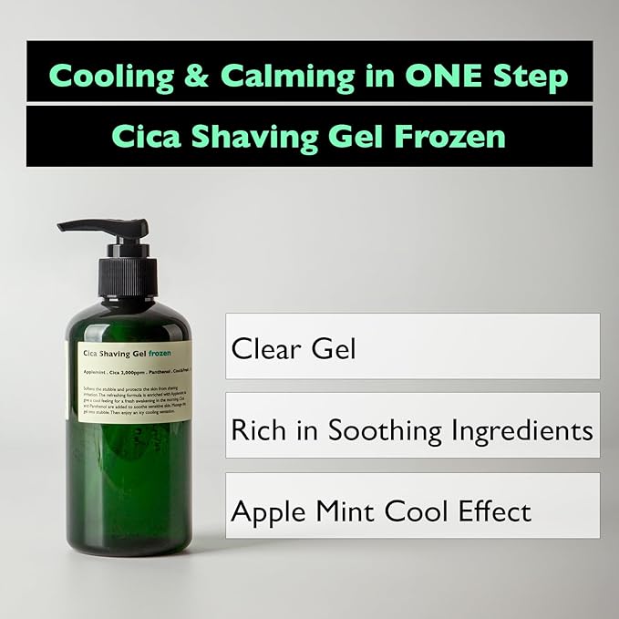 Cica Shaving Gel Frozen - Transparent Sensitive Skin Cooling Care designed to calm and refresh (8.45 Fl Oz)