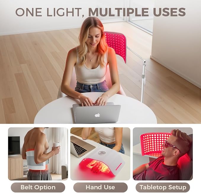 Red Light Therapy for Face and Body, 96 LEDs Curved Silicone Infrared Light Therapy with Stand and Belt, FSA HSA 660nm 850nm Dual Wave Lamp for Muscle Recovery, Skin Care & Sleep Improvement.