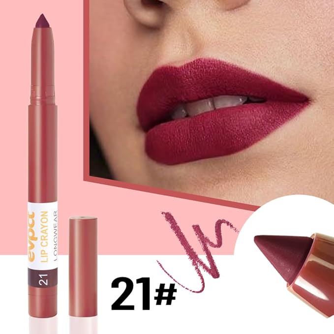 evpct Dark Wine Red Lip Liner Crayon Pencils Set for Women, Deep Berry Red Matte Lip Stick Crayon Long Lasting, Lips Pencil Liner and Lipstick set, Lipliner Pencil 24 Hours Lipstick Built-in Sharpener