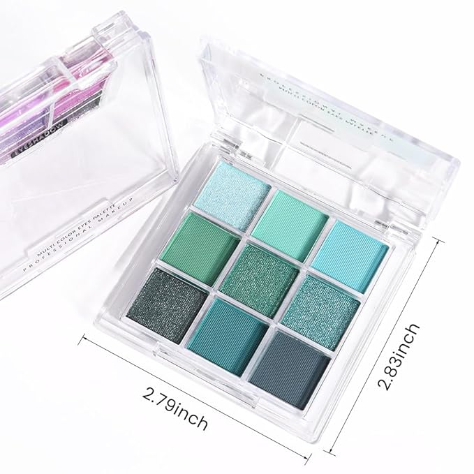 AMY'S DIARY Matte Shimmer Light Deep Green Eye Shadow Palette Makeup,Teal Eyeshadow Long Lasting Waterproof Cruelty-Free, 9 Blendable Shades in Smooth Finishes with Gorgeous Pearls for Girls (Green)