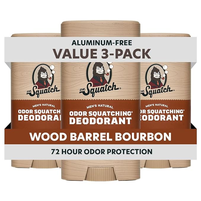 Dr. Squatch Natural Deodorant for Men 3 Pack Wood Barrel Bourbon – Odor-Squatching Men's Deodorant Aluminum Free (2.65 oz, 3 Pack)