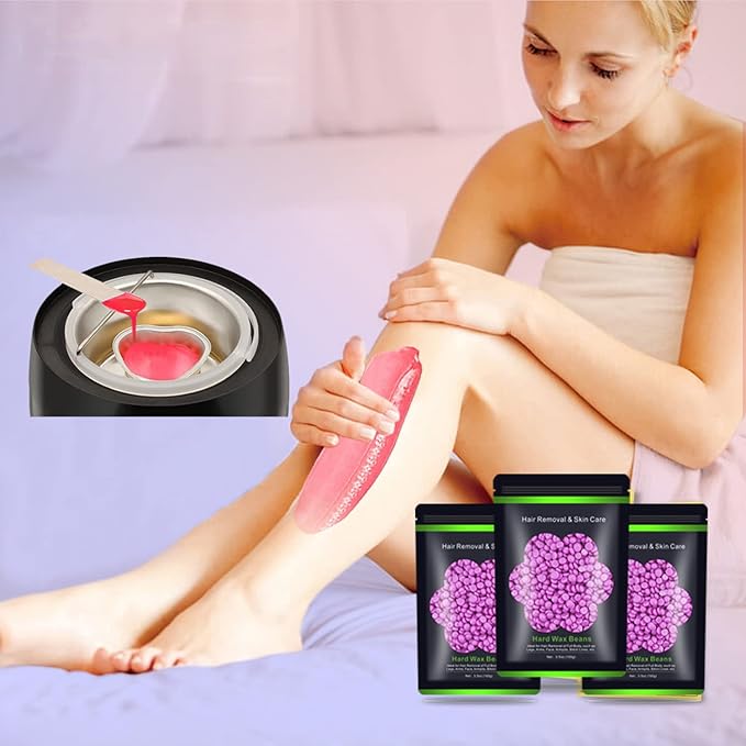 Wax Beads for Hair Removal 10.5oz (300g), Auperwel Hard Wax Beads Beans for Sensitive Skin Brazilian Waxing, Face, Bikini, Eyebrow, Legs, Painless for Women Men, 3 packs Kit with 10 Sticks