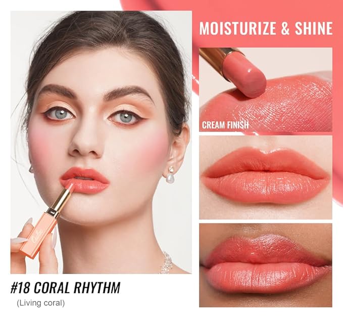 Oulac Glossy Pink Lipstick Set, Moisturizing Lip Stick Glossy Solid Shine Lip Gloss, Sheer Shine Juicy Finish, Lightweight and Hydrating Formula for Dry Lip Care, Vegan G17+18+21