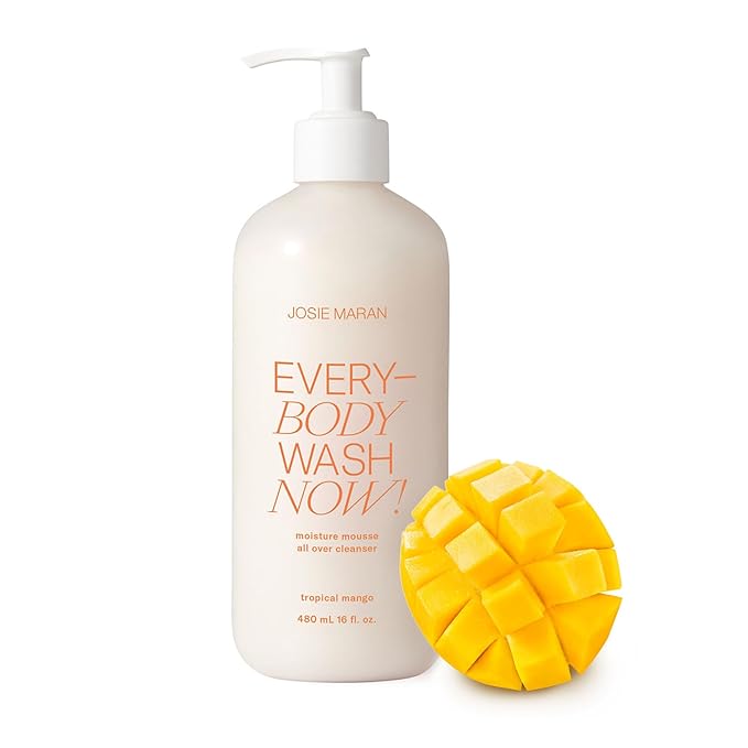 Josie Maran EveryBODY Wash Now! Shower Gel - Moisturizing Body Wash & Moisture Mousse with Argan Oil - All-Over Hydrating Cleanser with Coconut-Derived Surfactants - Tropical Mango (16 oz)