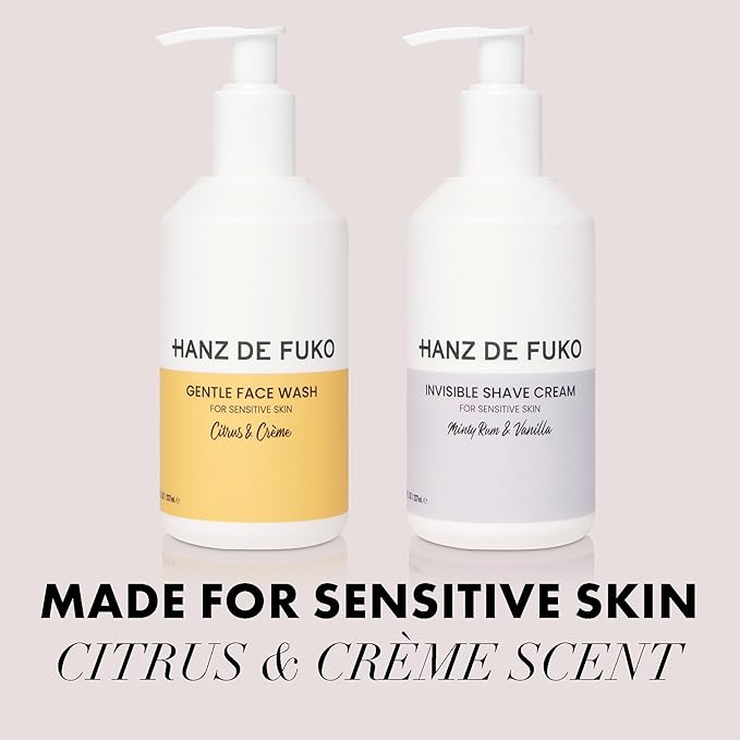 Hanz de Fuko Gentle Face Wash & Invisible Shave Cream Kit – Premium Facial Cleanser (8 oz) & Premium Men’s Shaving Cream (8 oz) – Made for Sensitive Skin, Hypoallergenic, Sulfate and Paraben Free
