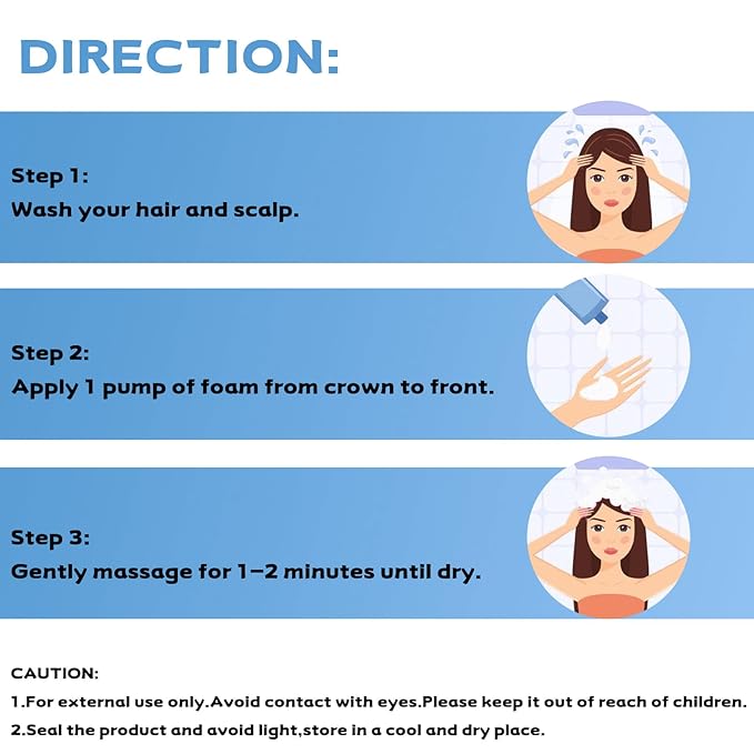 5% Minoxidil Foam for Men, Minoxidil for Women Hair Growth, Infused with Biotin, Hair Growth Treatment, Foam Hair Regrowth Treatment for Hair Thinning Receding Hairline,(2 oz Bottle), 3-Pack