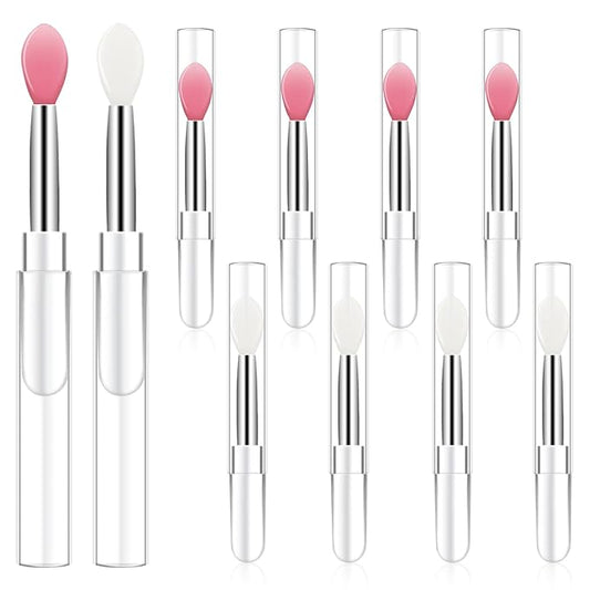 10Pcs Silicone Lip Brushes Tool, Reusable Lip Balm Applicator Lipstick Applicator Brushes with Caps Eyeshadow Lips Brush for Lipsticks, Lips Gloss and Other Cream Makeup Produts