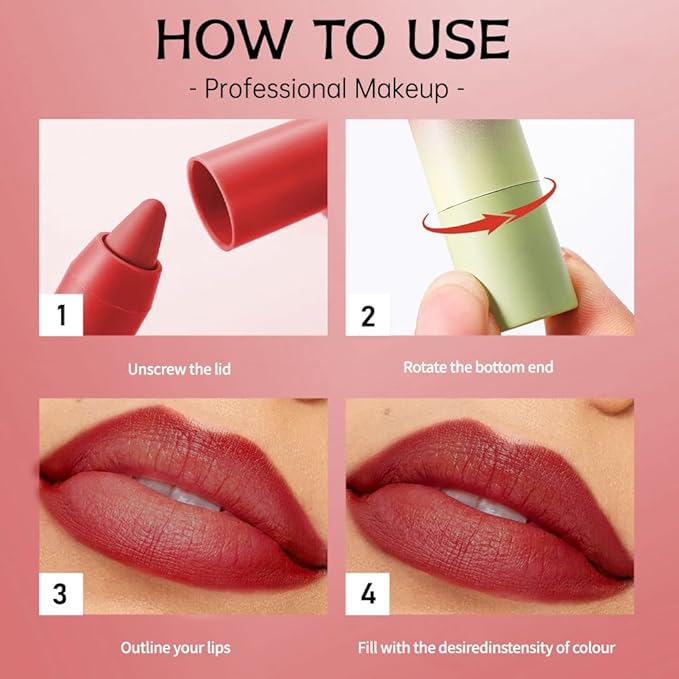 Brick Red Matte Lip Liner Pencil – Smooth & Moisturizing Lip Pencil for Precise Contour, Rich Color Payoff, Lightweight Everyday Lip Makeup, Twist-Up Design,05#