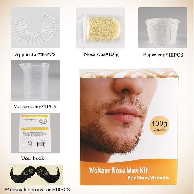 Nose Wax Kit for Men & Women | 100g Wax, 30 Applicators (15-20 Uses) | Painless Nasal & Ear Hair Removal | Fast 3-Min Removal | Safe Hair Remover Kit for Nose & Ear Hair | Waxing Kit for Men