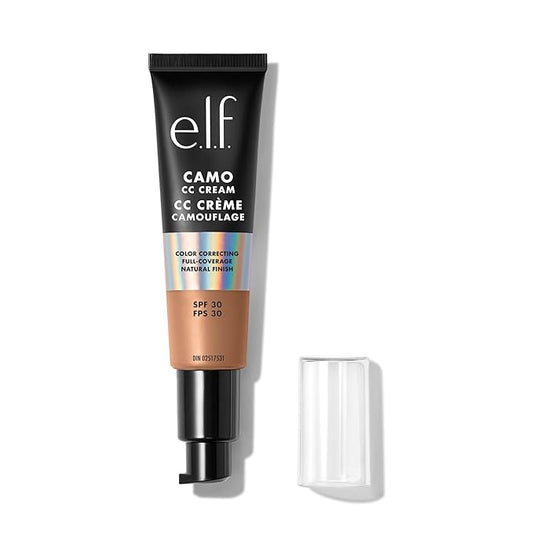 e.l.f. Camo CC Cream, SPF 30 Color-Correcting Medium-To-Full Coverage Face Foundation, Delivers An Airbrushed Finish, Vegan & Cruelty-Free, Medium 375 N