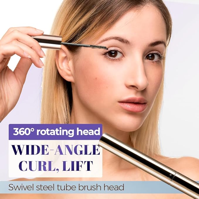 2 Pcs Iron Wand Mascara, 2026 Upgraded Waterproof Metal Wand Mascara Volume and Length, Long-Lasting Fine Tip 3D Curling Eyelash Lash Extensions (Black-B)