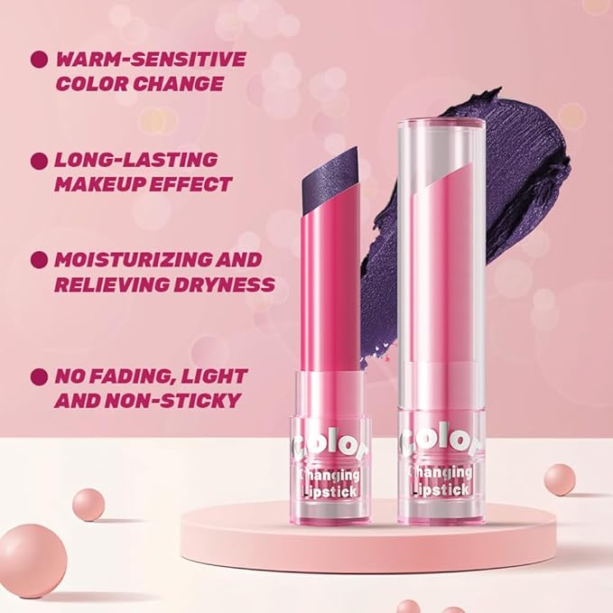 BINGBRUSH Color Changing Lipstick Set, PH Mood Peach Lip Balm and Gloss, Long Lasting Tinted Lip Stain (06# Midnight Berry, 1 Count (Pack of 1))