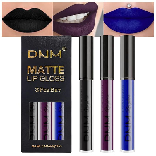 evpct 3Pcs Dark Purple Black Royal Blue Matte Liquid Lipstick Lip Stain Sets for Women Matte+Lipstick Long Lasting Waterproof Permanent 24 hr Hours Magic Lipstick 24 Hours original, Set27