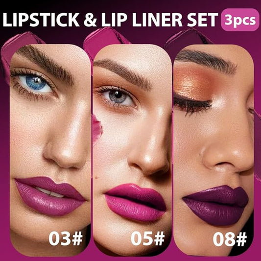 6Pcs 2 in 1 Dark Light Purple Lip Liner and Lipstick Combo Set for Women,Lipstick Stain Lip Liner for Daily & Party Long Lasting Waterproof Smudge Proof 24 Hour Full Coverage Vegan Lip Makeup Kit