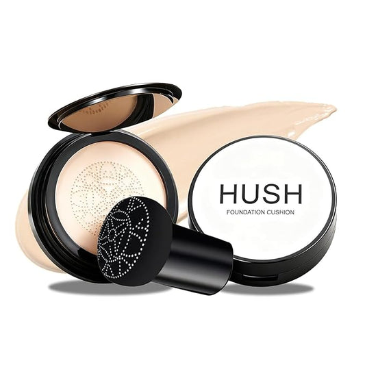 Hush Foundation for Older Women, 2026 New Mushroom Head Air Cushion CC Cream, Full Coverage Foundation for Older Women, BB Cream for All Skin Types (Natural)