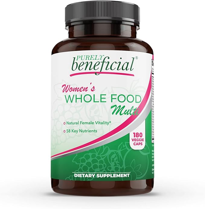 PURELY beneficial Women’s Whole Food MultiVitamin –58 Key Nutrients Including Vitamins, Minerals, Herbs, Probiotics, with Iron, Hair, Skin & Nail Complex for Complete Female Wellness- 180 Capsules