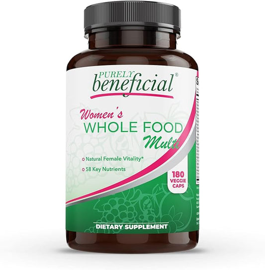 PURELY beneficial Women’s Whole Food MultiVitamin –58 Key Nutrients Including Vitamins, Minerals, Herbs, Probiotics, with Iron, Hair, Skin & Nail Complex for Complete Female Wellness- 180 Capsules