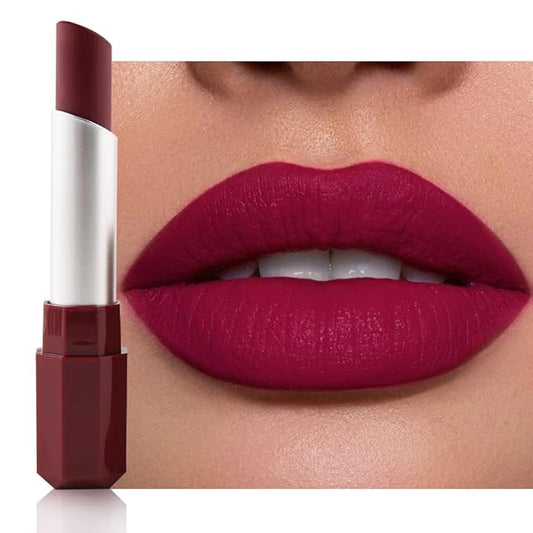 Burgundy Red Matte Creamy Lipstick for Women, Longwear Lips Gloss Paint Stick, Lip Stick Stain Long Lasting Waterproof Effortless Application Full Coverage Velvet Gloss for Party Halloween Makeup 04