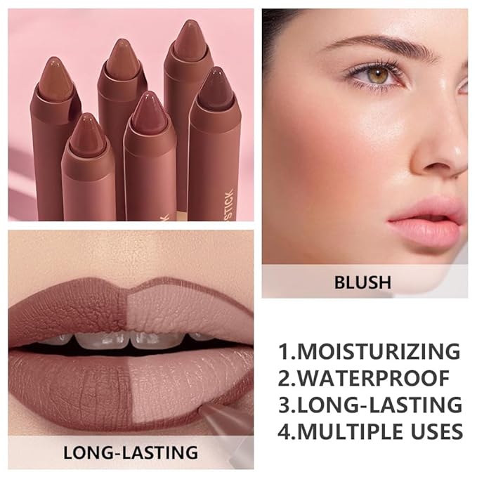 BINGBRUSH 2 in 1 Lip Liner and Lipstick Combo, Matte Lipstick Long Lasting Waterproof Lip Pencil Crayon, Smudge Proof Lip Stain,Hign Pigmented Women’s Makeup (03#Rose Mirage)
