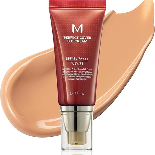 MISSHA M Perfect Cover BB Cream No 31.Golden Beige - Medium/Tan with Neutral Undertone SPF 42 PA +++ 1.69 Fl Oz - Tinted Moisturizer for face with SPF valentines day gifts for her