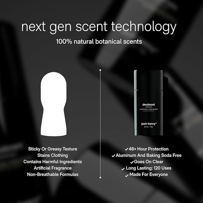 Jack Henry Natural Deodorant for Men & Women, Hinoki Cypress Scent, Aluminum Free Deodorant with Shea Butter, Probiotics, Vegan Plant Based, Long Lasting, Baking Soda Free with Coconut MCT, 2.65 oz