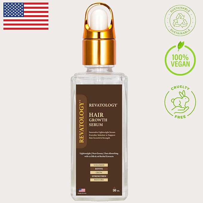REVATOLOGY Hair Growth Serum and Leave-in Conditioner for Adults (Made in USA) Daily Use Formula 30 Oils and Herbal extracts Boosts Regrowth & Strengthens Roots | Cruelty & Chemical Free
