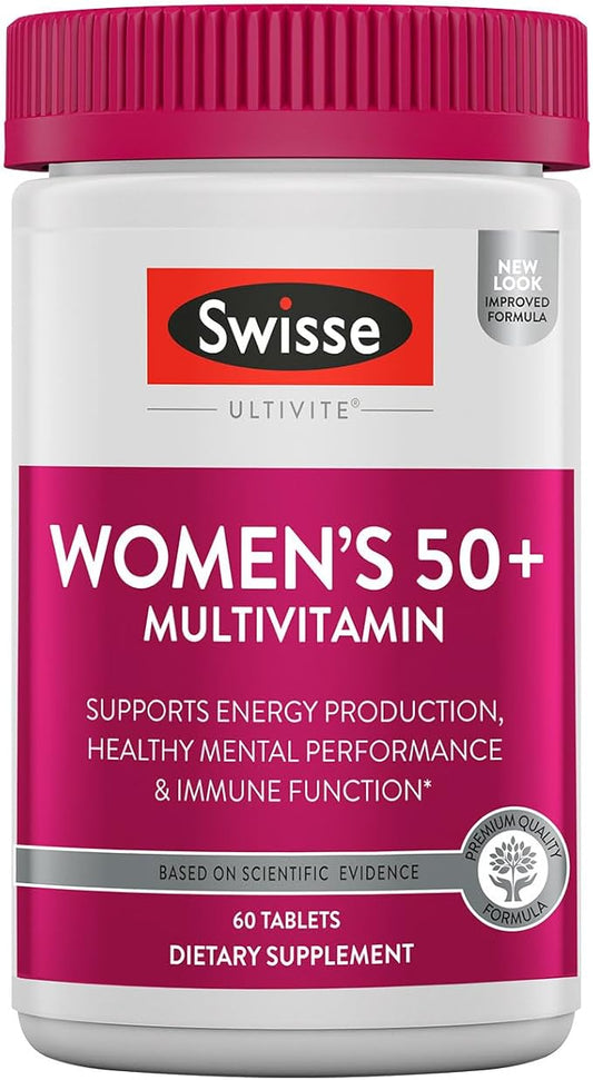 Swisse Daily Multivitamin for Women 50 and Over | 41 Vitamins, Antioxidants and Minerals + Adaptogens | Energy, Stress & Immune Support | Womens 50+ Multivitamins Supplement | 60 Tablets