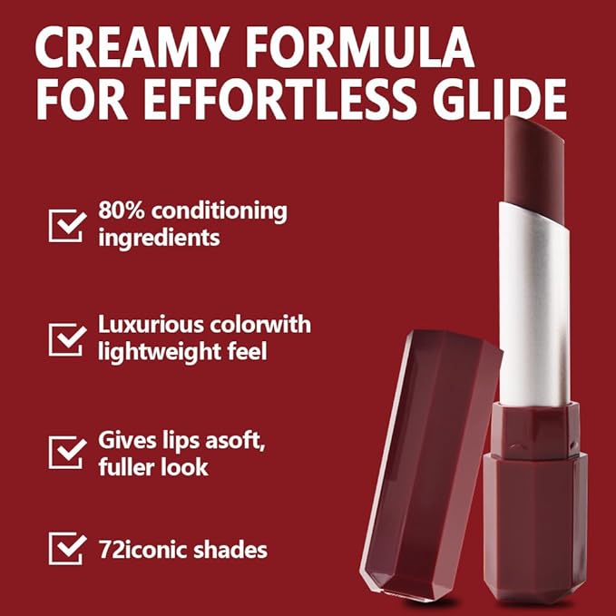 Wine Red Matte Creamy Lipstick for Women, Longwear Lips Gloss Face Paint Stick, Lip Stick Stain Long Lasting Waterproof Effortless Application Full Coverage Velvet Gloss for Party Halloween Makeup 03#