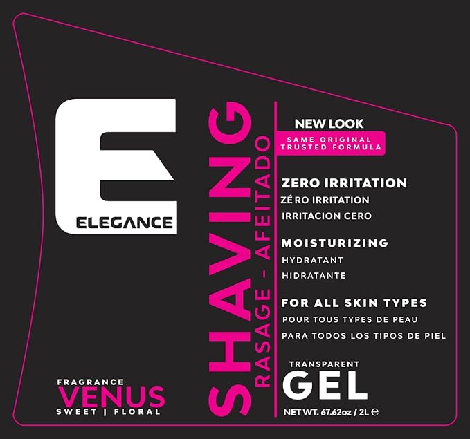 E Elegance Barber Accessories - Transparent Shaving Gel For Men Or Women, Sweet/Floral Venus Fragance - The Ultimate Shaving Solution For A Smooth, Irritation-Free Experience, 4.2 Pound