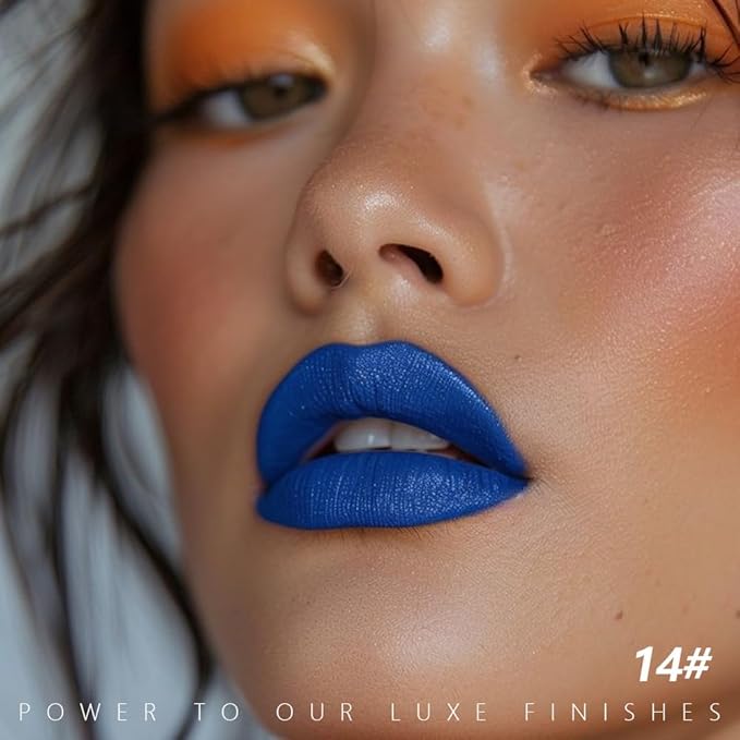 Steel Blue Matte Creamy Lipstick for Women, Longwear Lip Gloss Face Paint Stick, Lip Stick Stain Long Lasting Waterproof Easy Application Full Coverage Velvet Gloss for Party Halloween Makeup 14
