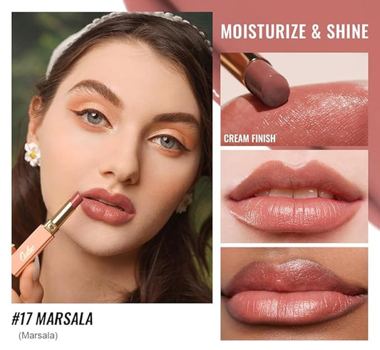 Oulac Glossy Pink Lipstick Set, Moisturizing Lip Stick Glossy Solid Shine Lip Gloss, Sheer Shine Juicy Finish, Lightweight and Hydrating Formula for Dry Lip Care, Vegan G17+18+21