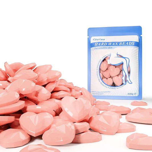 Chulan Heart Hard Wax Beads for Sensitive Skin, 400g Hypoallergenic Unscented Waxing Bead for Coarse Hair Removal, Stripless Wax Beans Pearl for Body, Brazilian, Bikini, Legs, Armpits Women Home Salon