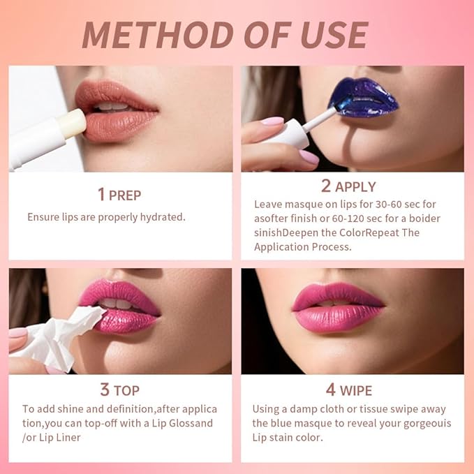 Lip Stain - Wipe-Off & Peel Off Lip Color | Waterproof, Long Lasting, Transfer-Resistant, Smudge-Proof Lip Tint | Easy Wipe Finish, High Pigment | All-Day Vibrant Kiss-Proof Lip Stain, Soft Rosy Red