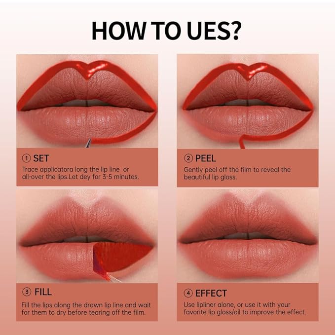 Matte Lip Stain Peel Off Lip Gloss& Lip Liner 2-in-1: One end defines lips with precision liner, the other peels off to reveal long-lasting, waterproof, smudge-proof, transfer-proof matte color.5#