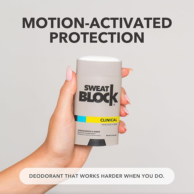SweatBlock Clinical Strength Deodorant Antiperspirant for Men and Women Sandalwood & Amber Scent 48 Hour Protection Against Sweat and Odor Designed for High Heat and Stress Long-Lasting Freshness