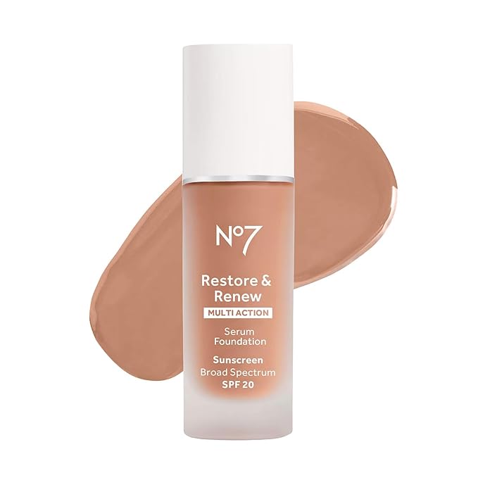 No7 Restore & Renew Multi Action Serum Foundation - Wheat - Liquid Foundation Makeup with Vitamin C, Vitamin E & Collagen for Face - Beauty Skin Serum Formula with Medium Coverage (30ml)