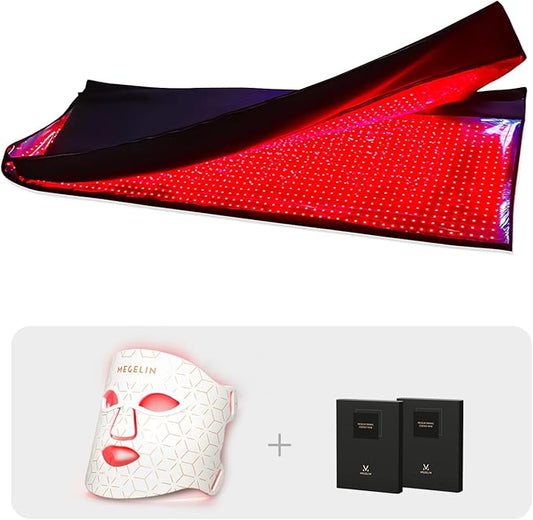 MEGELIN Red Infrared Light Therapy Mat for Whole Body and Led Light Therapy Facial Mask and 2*Facial Mask,70inch*32inch*12inch,2560 LEDs for Full Body Red Light Therapy Mat at Home
