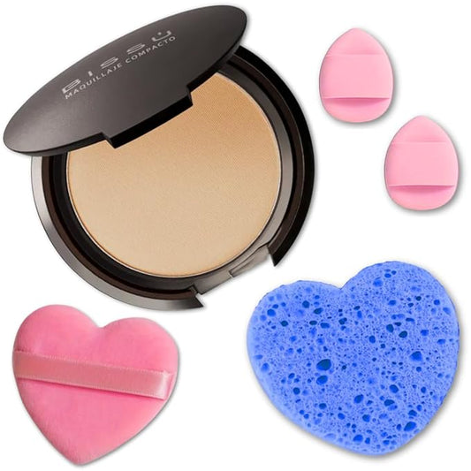 Beetbul Makeup & Exfoliation Kit - Bissú Compact Powder + 1 Medium Velvet Puff + 2 Finger Puffs + 1 Facial Exfoliating Sponge (12 Softan, One Size)