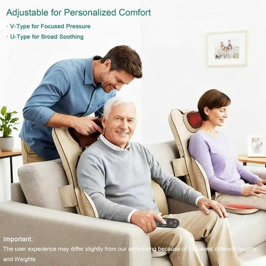 Shiatsu Neck Back Massager Chair Pad w/Heat - Full-Back Kneading, Rolling - Adjustable Neck Height & Intensity - Relieve Fatigue and Relax Muscle Tissue