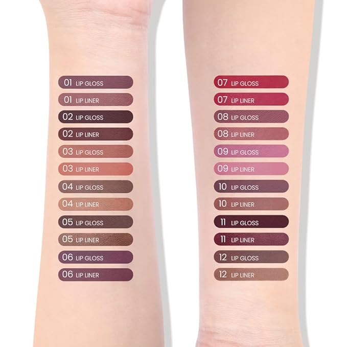 AMY'S DIARY Lip Gloss and Lip Liner Set – Matte Liquid Lipstick with Matching Lip Pencil – Rose Red, Berry, Wine Red Shades – Long Lasting, Waterproof, Non-Sticky Lip Makeup Kit for Defined Lips