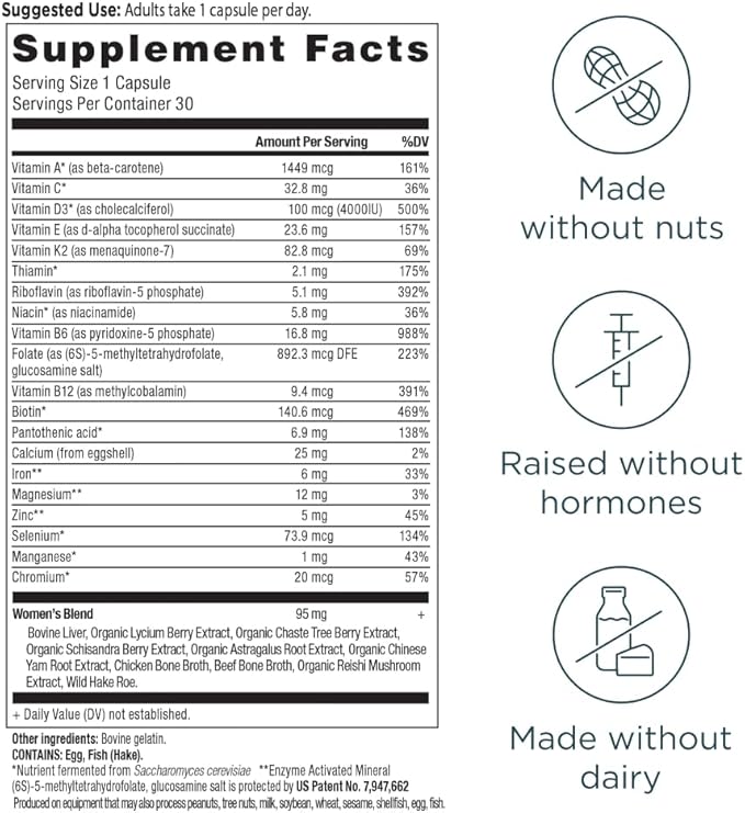 Ancient Nutrition Multivitamin for Women, Women's Once Daily Supplement, Methlyated Vitamin B, C, K2, Magnesium, Folate & Iron, Supports Bone Health, 30 Count