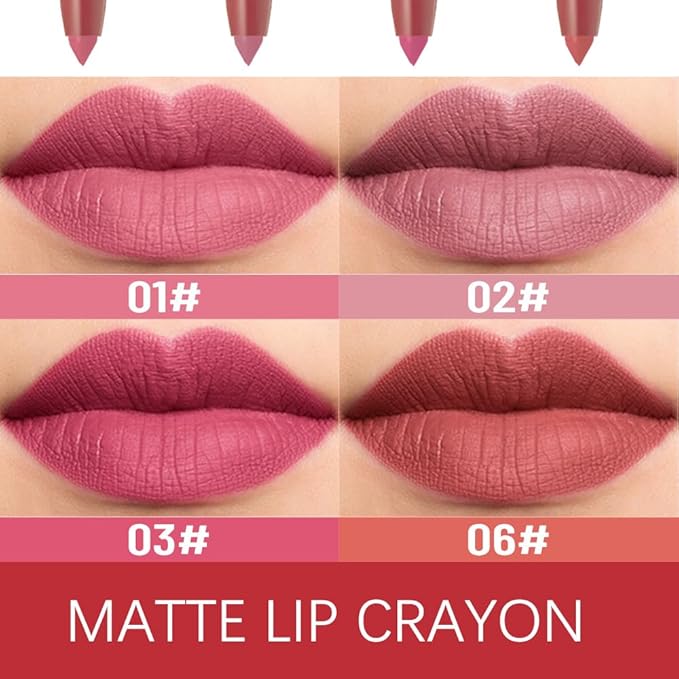 evpct Mauve Lip Liner Crayon Pencils Set for Women, Matte Lip Stick Crayon Long Lasting, Lips Pencil Liner and Lipstick set, Lipliner Pencil, 24 Hours Long Wearing Lipstick, Built-in Sharpener 02