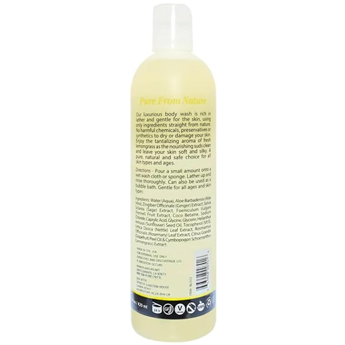 Plantlife Lemongrass Body Wash - GMO and Gluten Free Gentle and Moisturizing Body Wash That Contains Only Ingredients Straight from Nature - Manufactured in the USA 14 oz