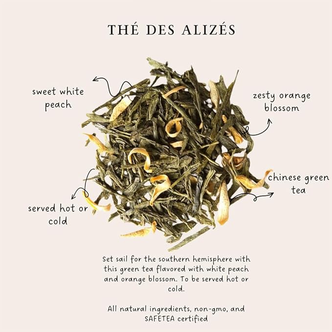 Palais des Thés - Alizes Winds Tea - Green Tea, Peach & Orange Blossom - Premium Loose Leaf, Serves 20-25 Cups - 3.5oz Tin