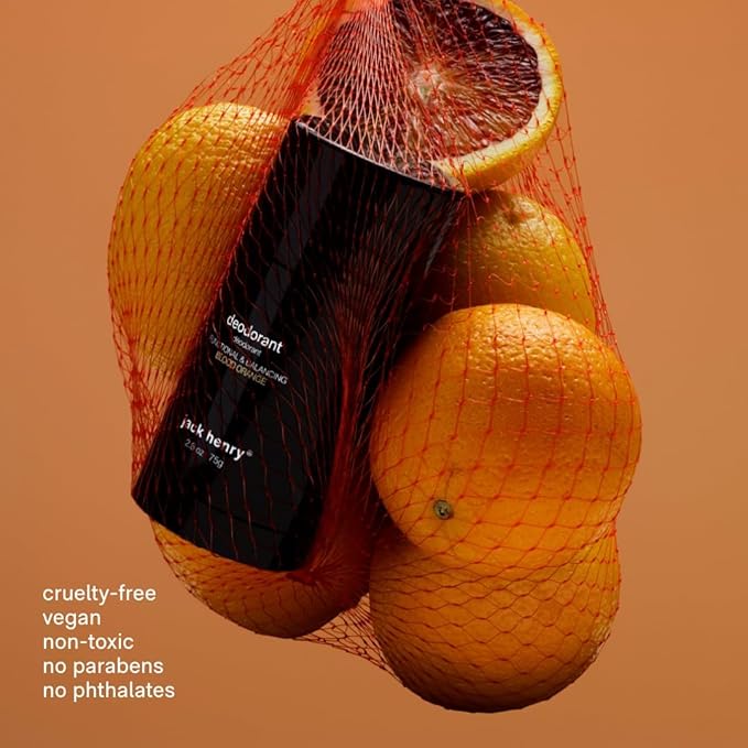 Jack Henry Natural Deodorant for Men & Women, Blood Orange Scent, Aluminum Free Deodorant with Shea Butter, Probiotics, Vegan Plant Based, Long Lasting, Baking Soda Free with Coconut MCT, 2.65 oz