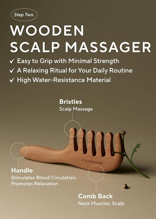 AROMATICA Rosemary Root Enhancer & Wooden Scalp Massager Set - Hair Scalp Massager with Rosemary Water Scalp Serum for Hair Growth, Hair Care for Women, Dry Treatment Set, Christmas Gift for hair care