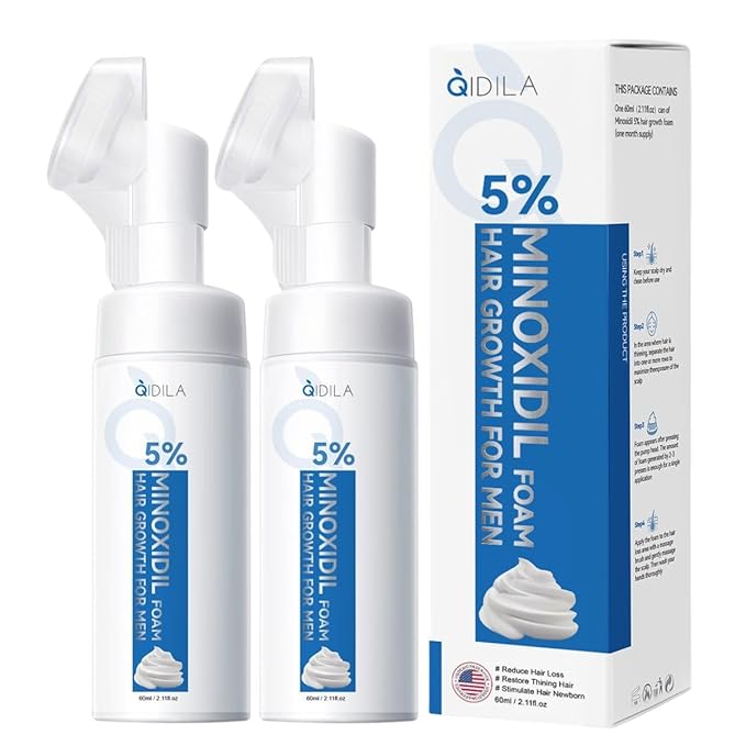 5% Minoxidil Foam for Men Hair and Beard Regrowth, Dermatologist-Recommended Lightweight Topical Solution, Thicker Fuller Hair Growth Treatment (60ml/2.11fl.oz), 2PCS