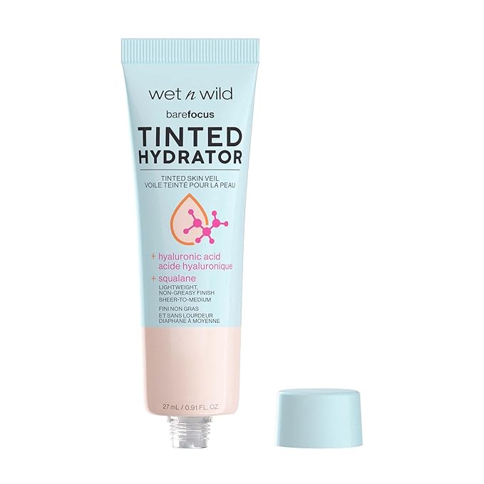 wet n wild Bare Focus Tinted Hydrator Tinted Skin Veil, Lightweight Buildable Coverage with Hyaluronic Acid & Vegan Squalane, Semi-Matte Finish, Cruelty-Free - Porcelain