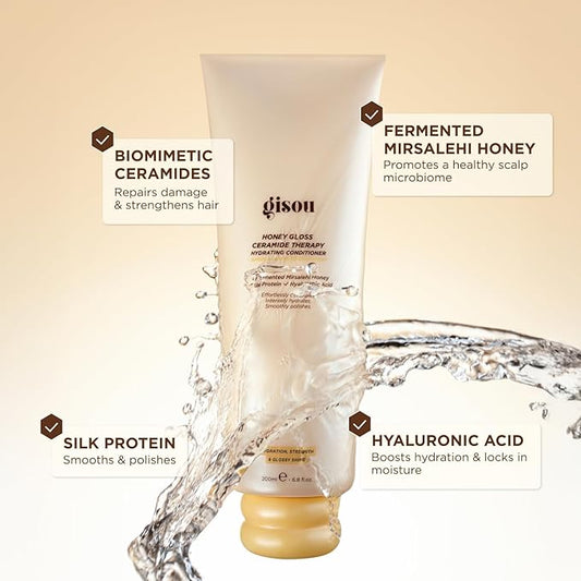 Gisou Honey Gloss Ceramide Therapy Hydrating Conditioner – Smooths, Detangles & Adds Shine with Mirsalehi Honey & Ceramides, 6.8 Fl Oz